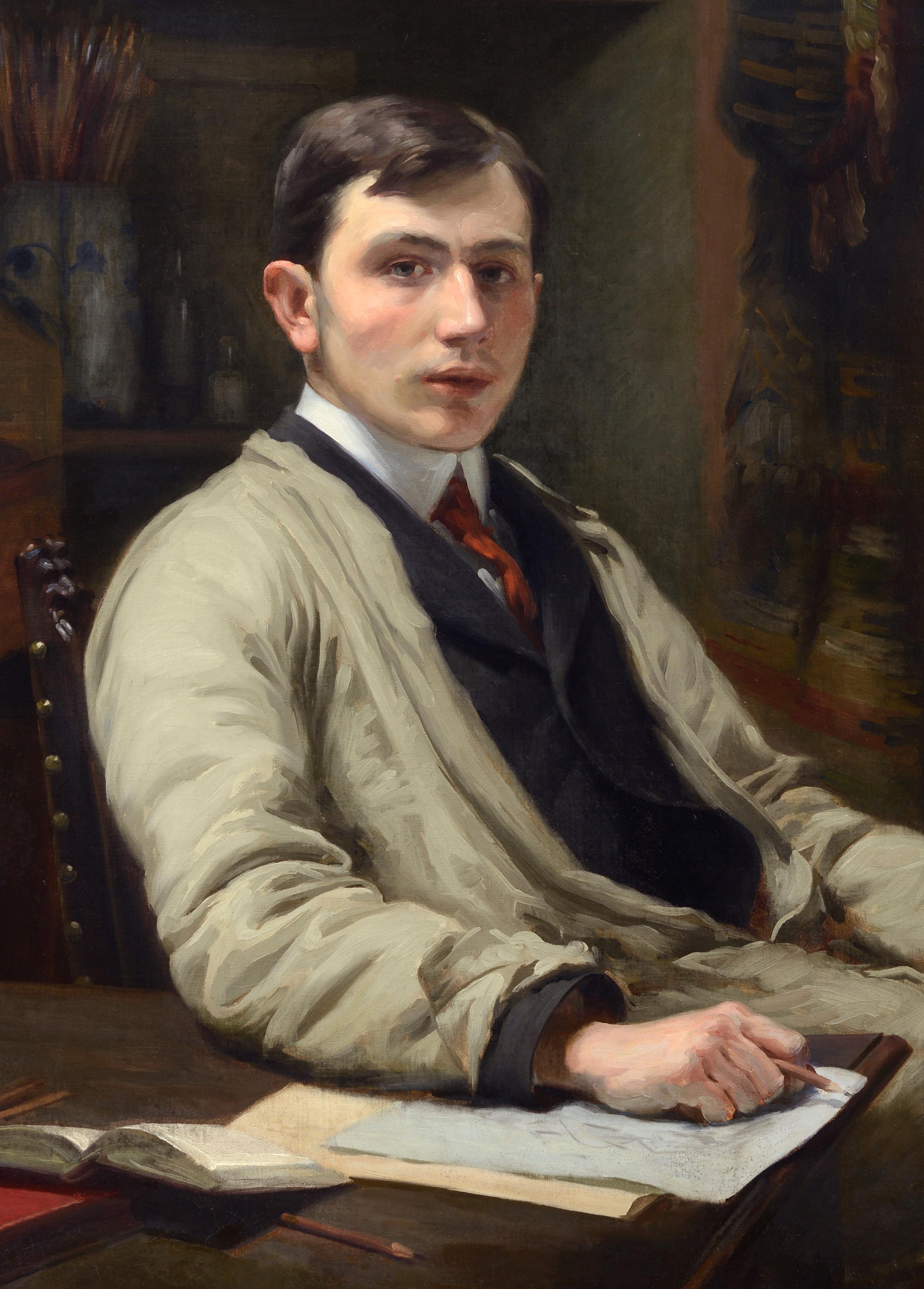 Portrait of young man - The artist's son - Painting by Auguste-Joseph Delécluse