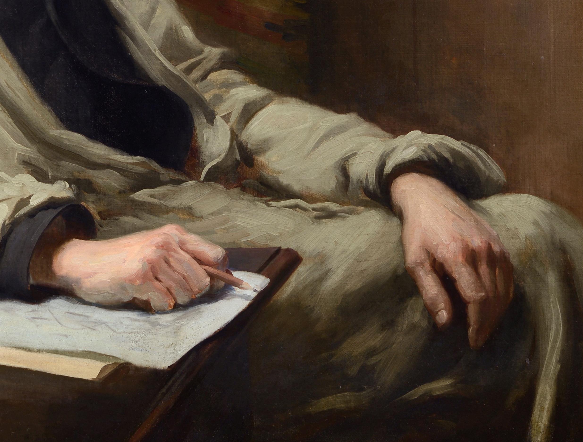 Portrait of young man - The artist's son - French School Painting by Auguste-Joseph Delécluse