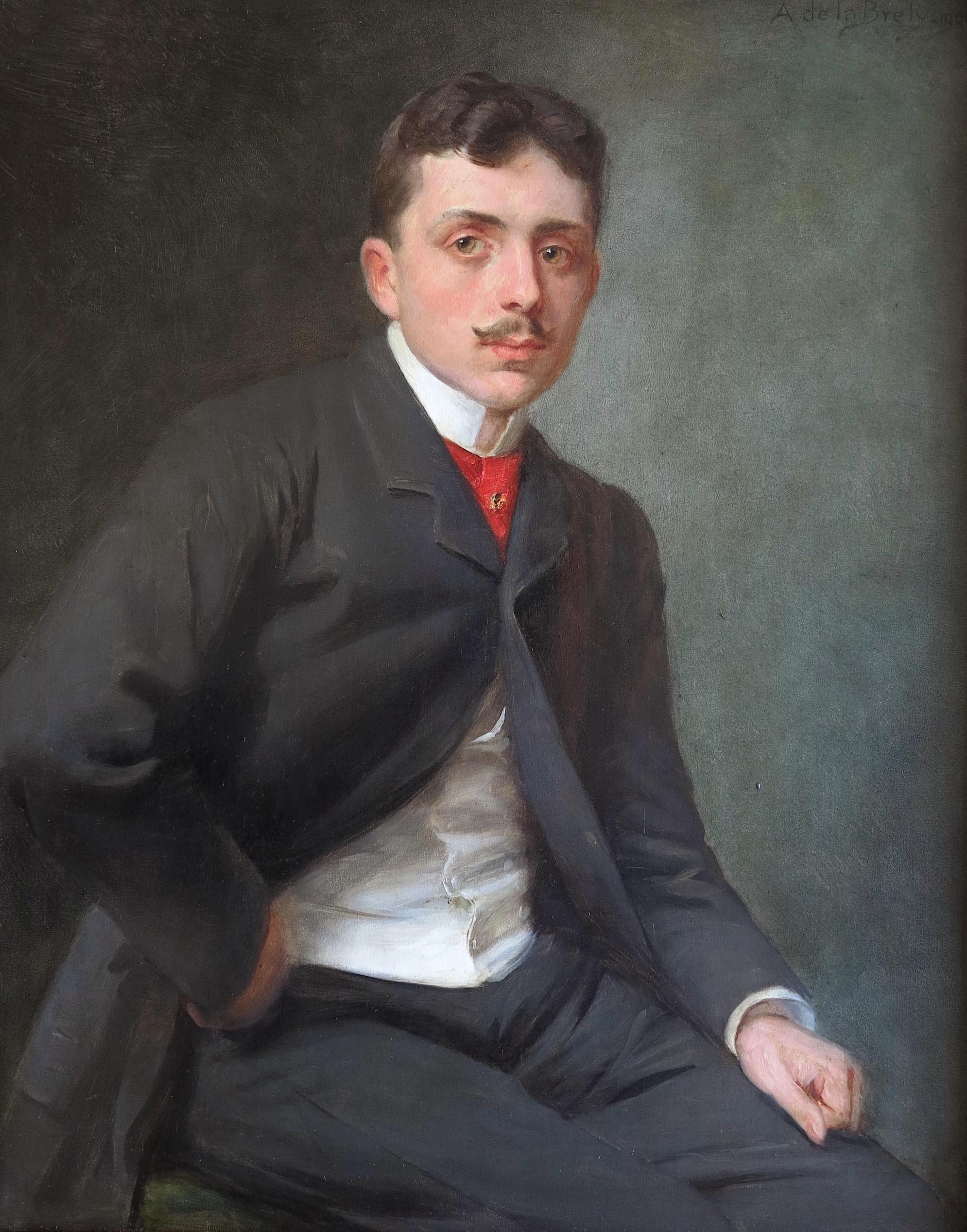 Portrait of young man sitting - Painting by Auguste Joseph GIRARD de La BRELY