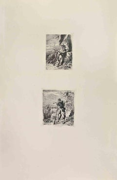 En Campagne - Etching by Auguste Lancon - 1860s