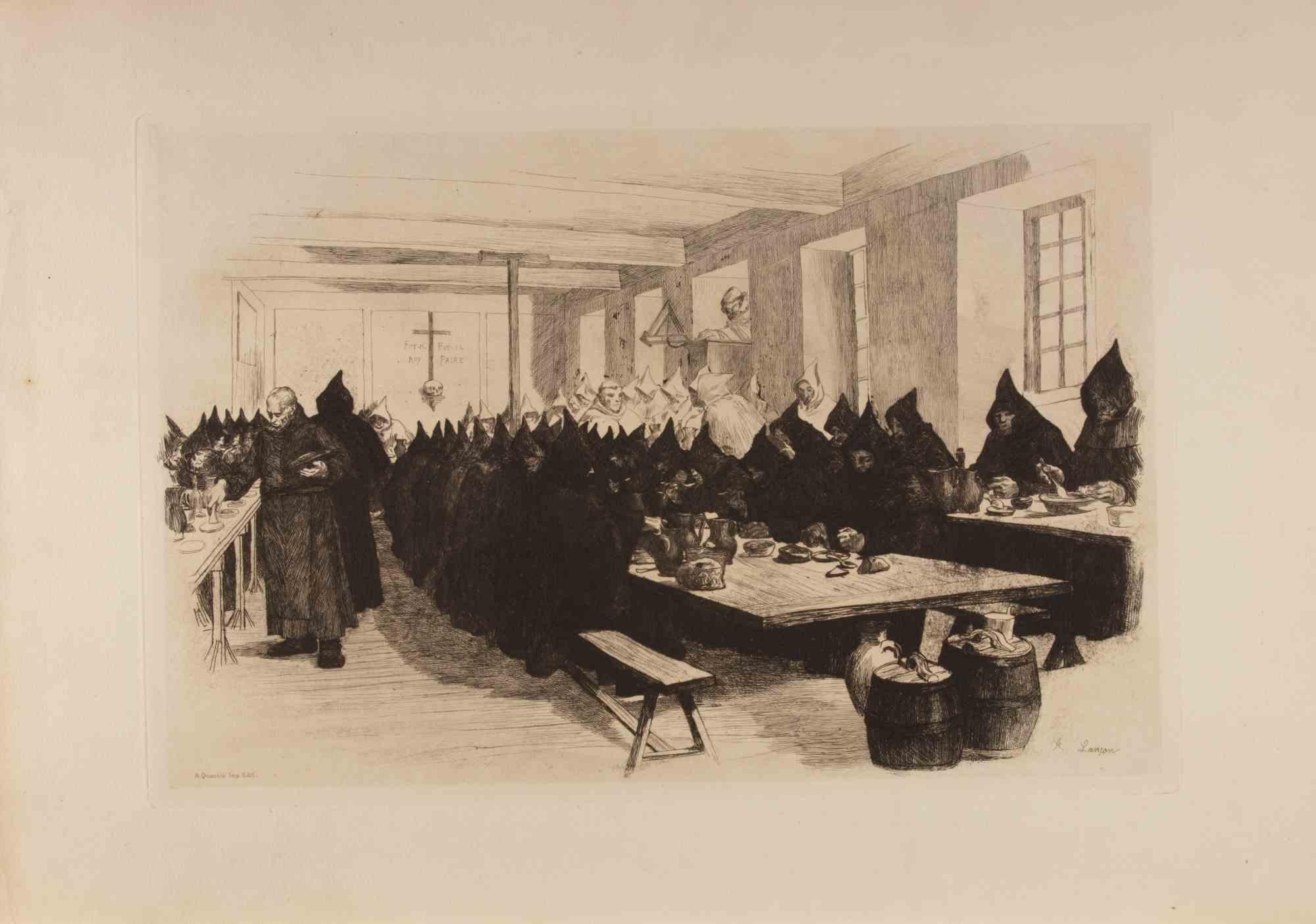 Auguste Lançon Figurative Print - Les Trappistes - Etching by Auguste Lancon - 1883