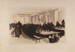 Les Trappistes - Etching by Auguste Lancon - 1883
