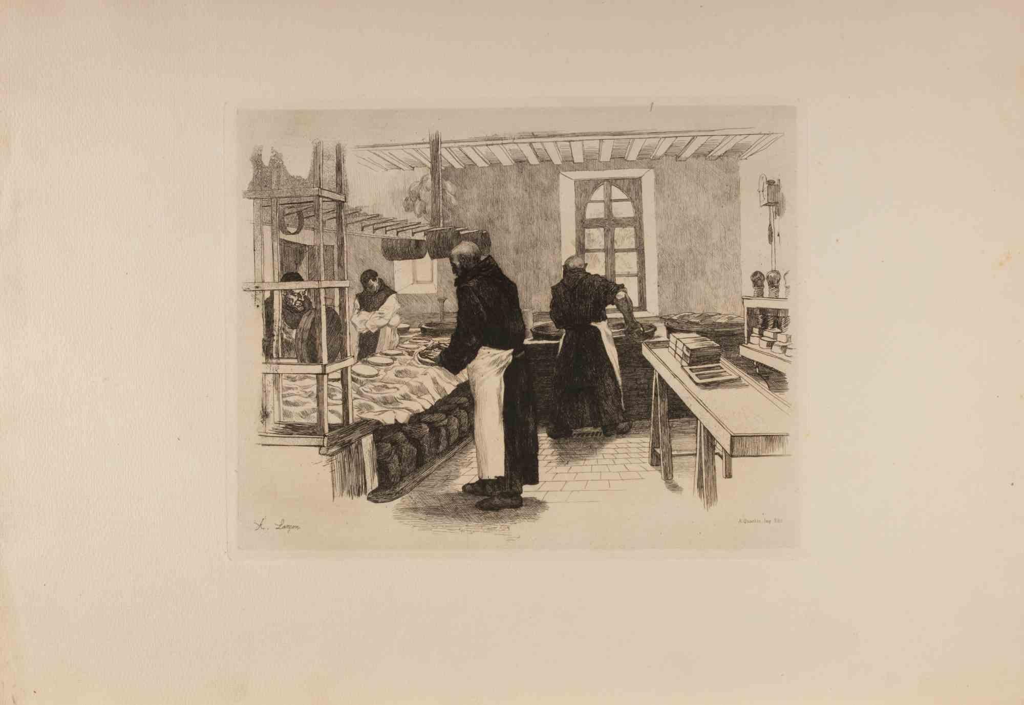 Auguste Lançon Figurative Print - Les Trappistes - Etching by Auguste Lancon - 1883