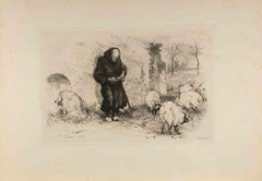 Les Trappistes - Etching by Auguste Lancon - 1883