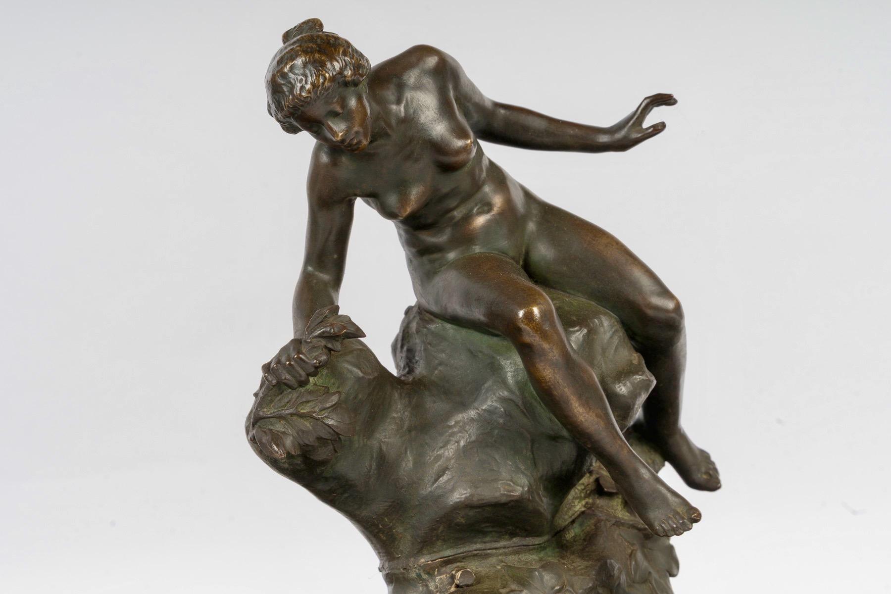 Porcelain Auguste Ledru (French, 1860-1902)  Large Naïade Bronze Centerpiece circa 1895 For Sale