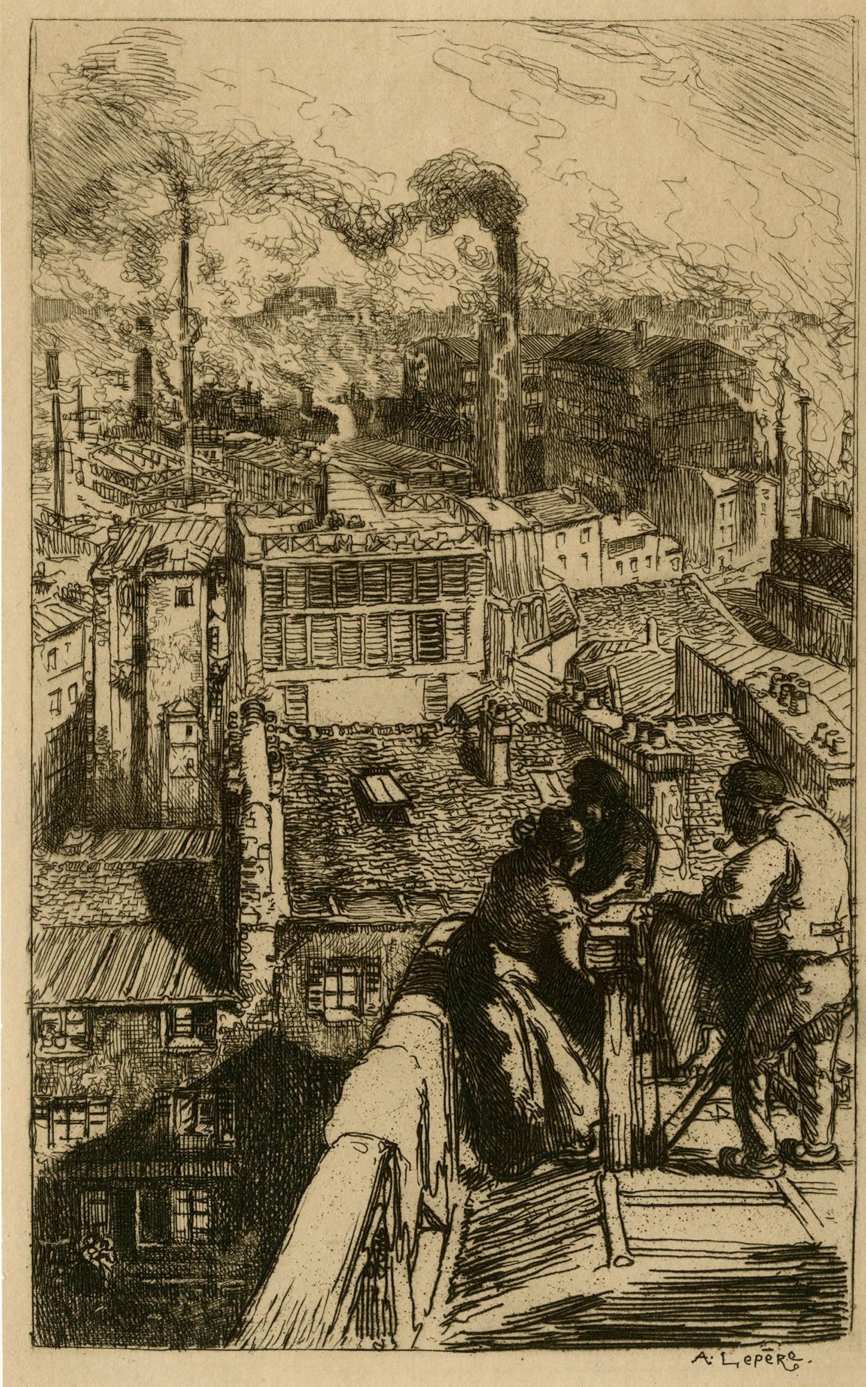 Auguste Lepère Figurative Print – Les Quartier des Gobelin