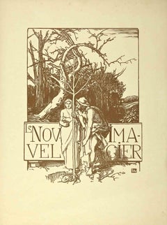 Man and Woman Planting a Young Tree Together - Woodcut by A.Lepere-19th century