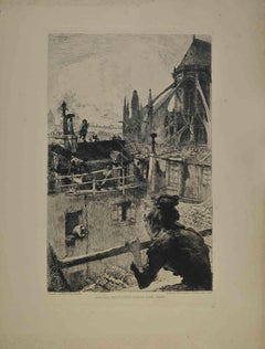 En el tejado - Aguafuerte de Auguste Lepère - Finales del siglo XIX