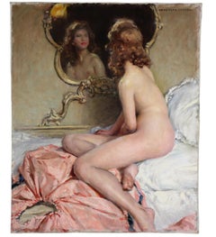 Painting Oil On Canvas, Nude before a mirror by French artist Auguste Leroux