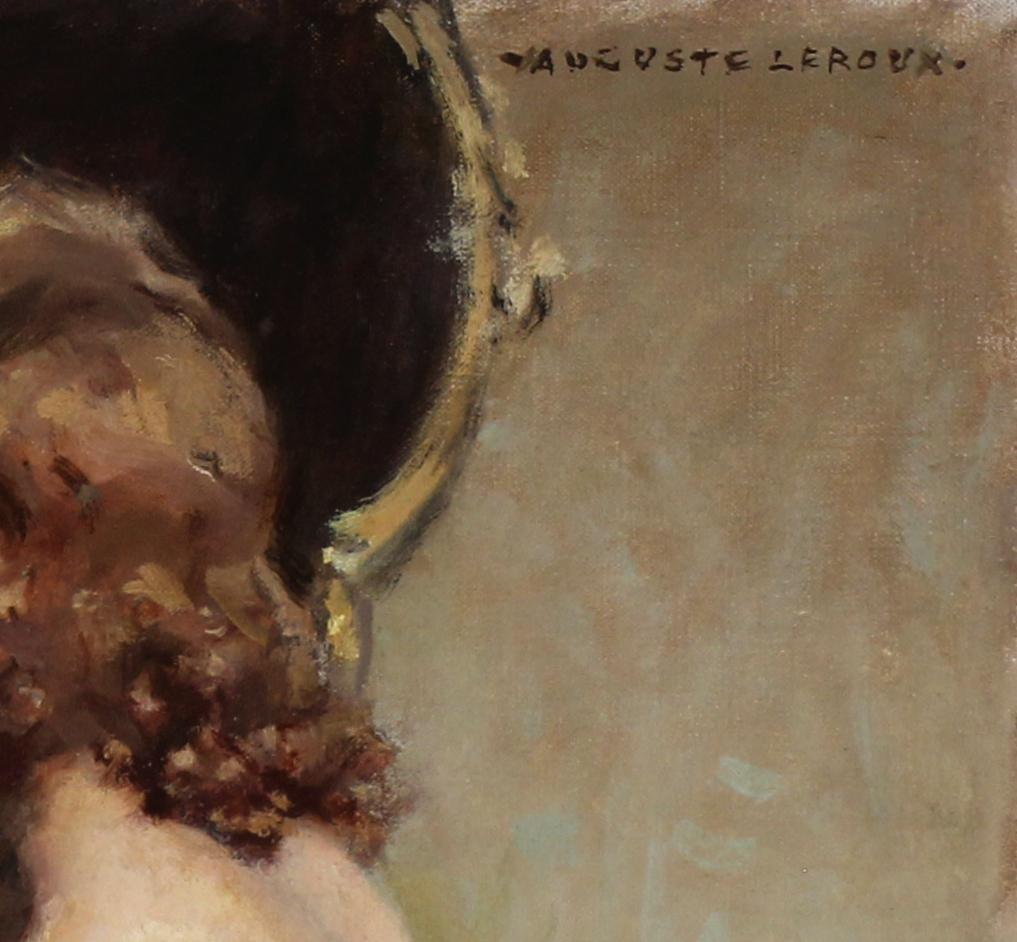 Painting Oil On Canvas, Nude before a mirror by French artist Auguste Leroux For Sale 4