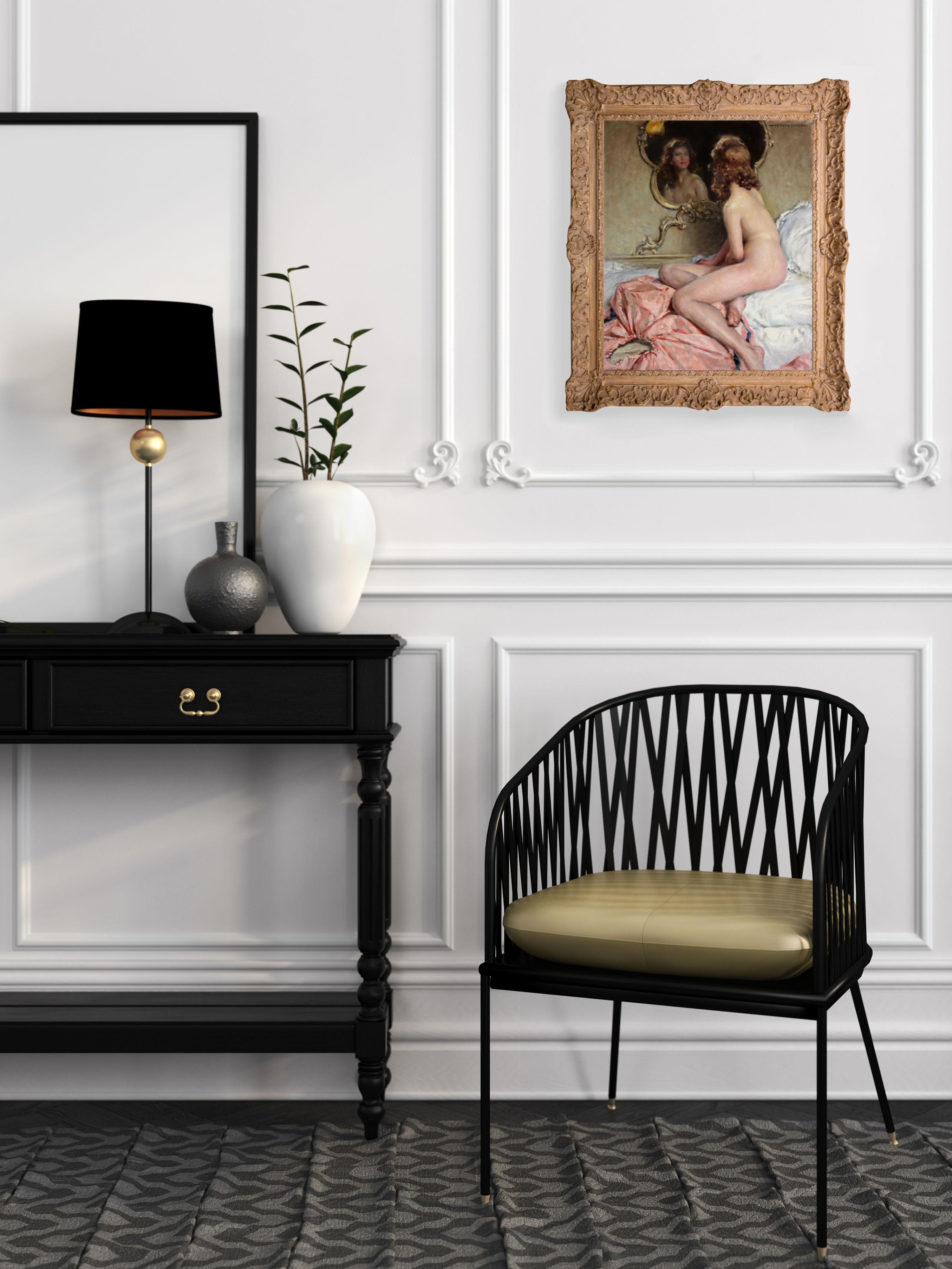 Painting Oil On Canvas, Nude before a mirror by French artist Auguste Leroux For Sale 5