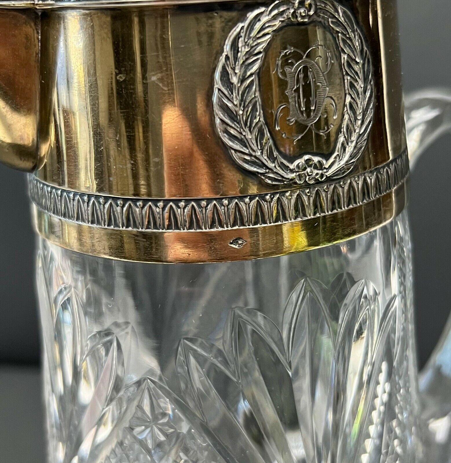 Auguste Leroy & Cie France Gilt 950 Silver Mounted Cut Glass Pitcher, circa 1920 In Good Condition For Sale In Gardena, CA