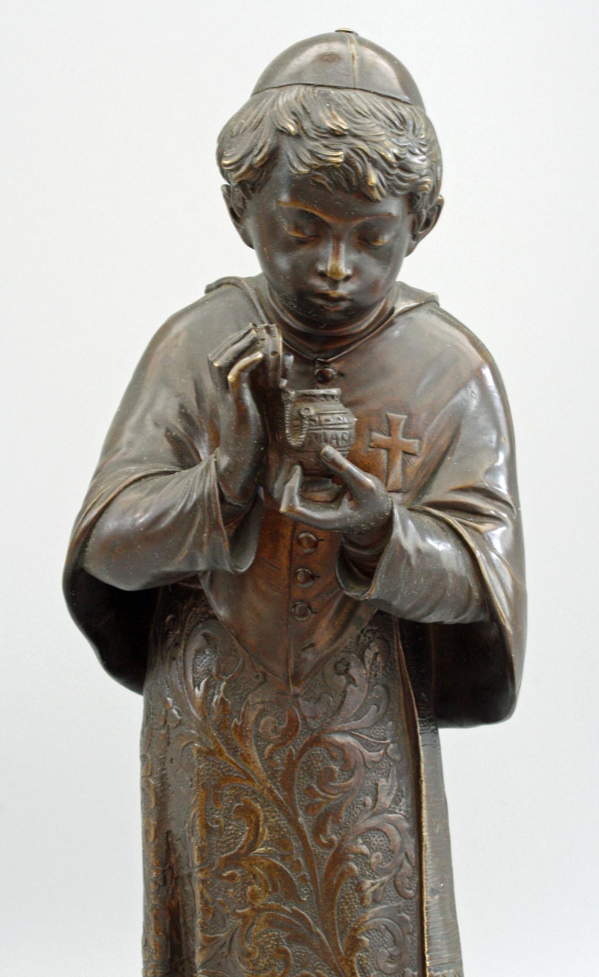 Auguste Louis Lalouette French Bronze Figure of a Young Sacristan For Sale 3