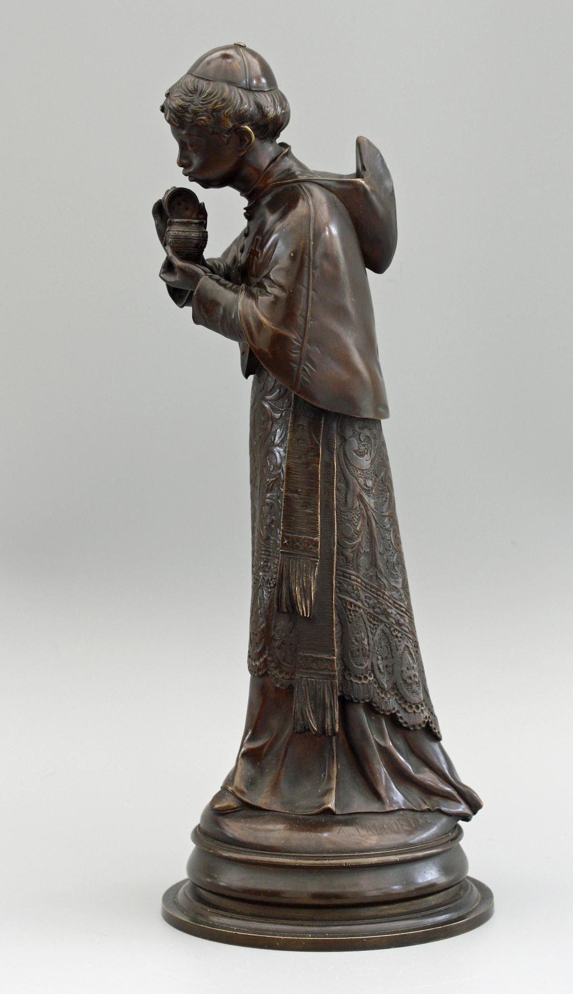 Auguste Louis Lalouette French Bronze Figure of a Young Sacristan For Sale 5