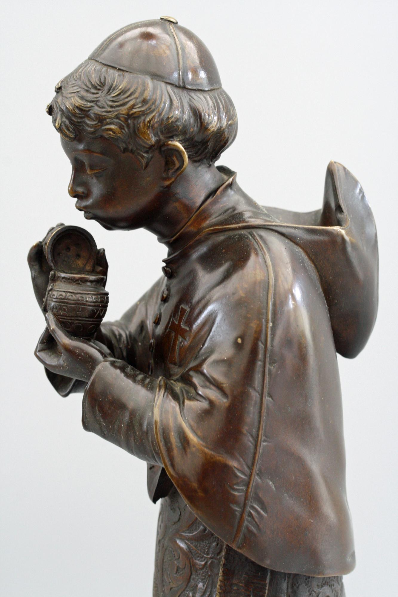 Auguste Louis Lalouette French Bronze Figure of a Young Sacristan For Sale 6