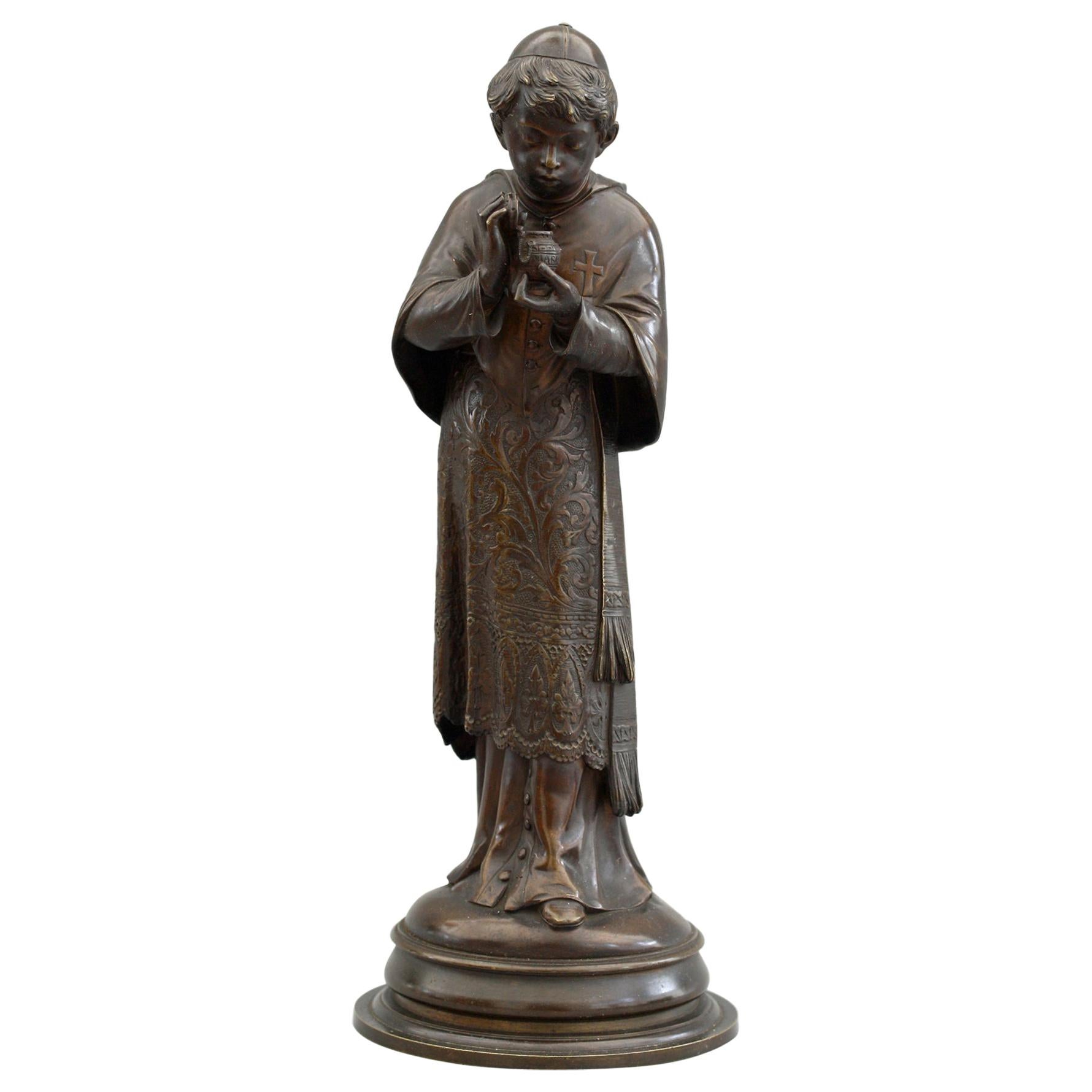 Auguste Louis Lalouette French Bronze Figure of a Young Sacristan For Sale