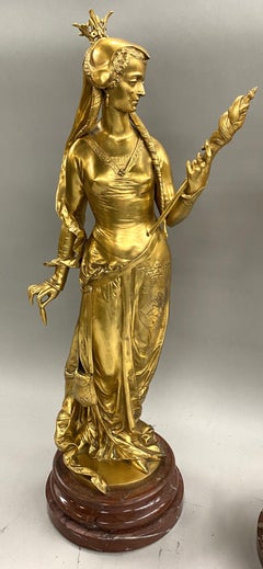 Auguste Louis Lalouette Pair of 19th c Gilt Figural Bronzes for Tiffany & Co