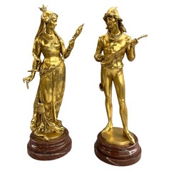 Auguste Louis Lalouette Pair of 19th c Gilt Figural Bronzes for Tiffany & Co 