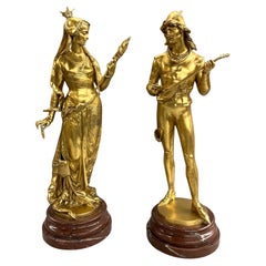 Auguste Louis Lalouette Pair of 19th c Gilt Figural Bronzes for Tiffany & Co
