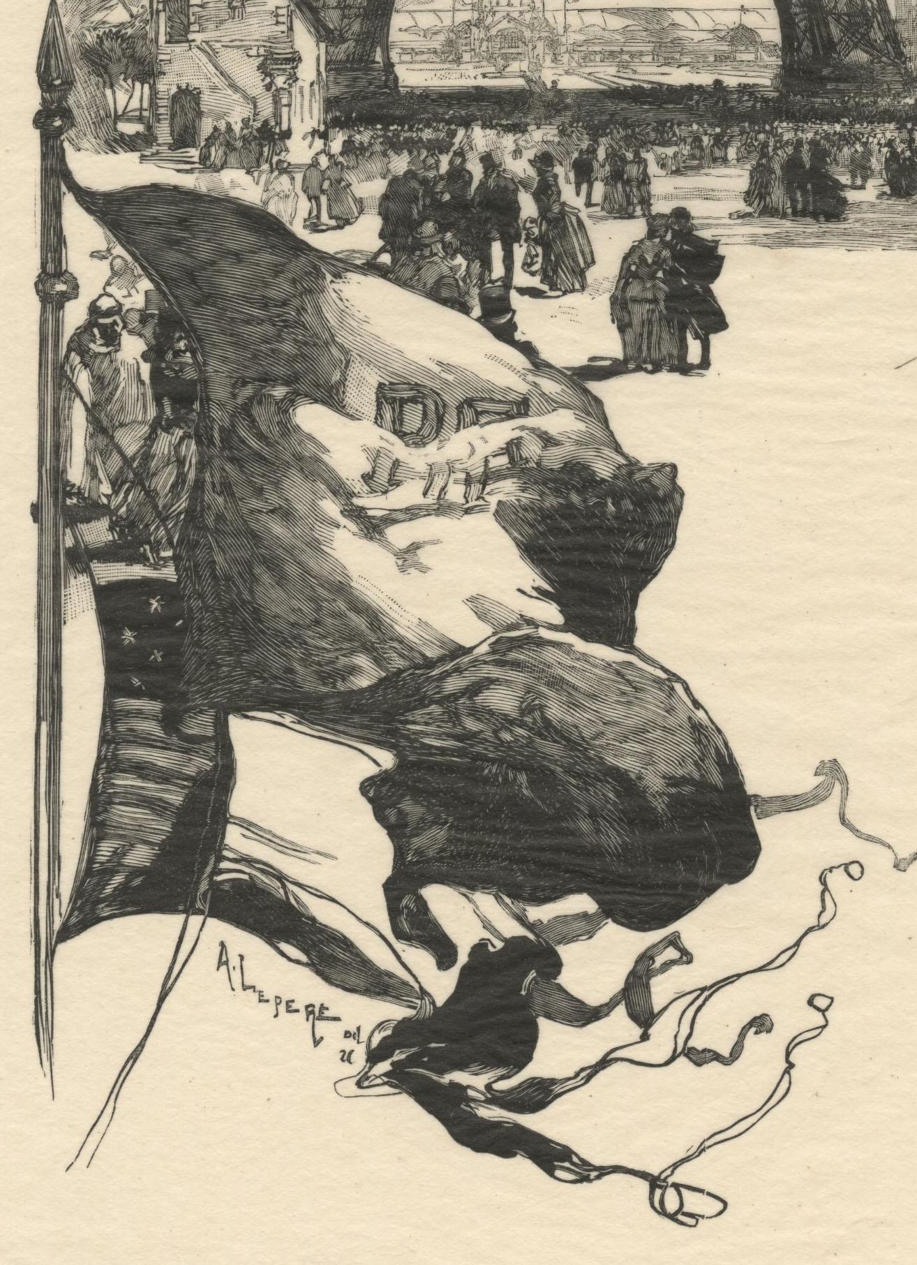 A l'Exposition Universelle: La Tour Eiffel - Print by Auguste Louis Lepère