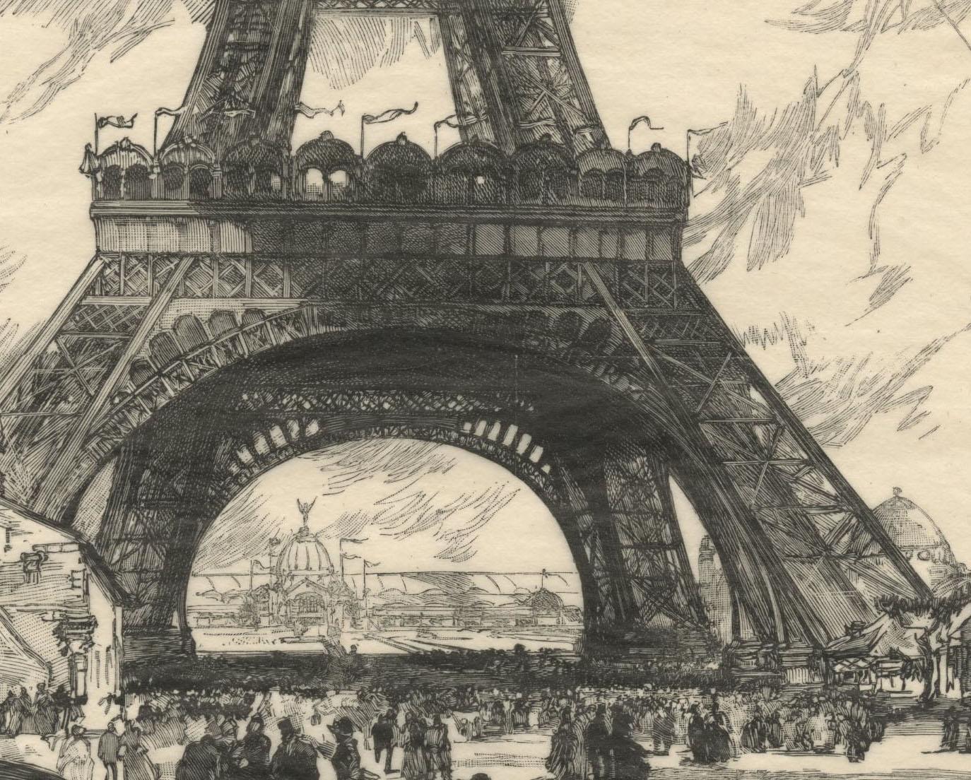 L'Exposition universelle : La Tour Eiffel             - Beige Landscape Print par Auguste Louis Lepère