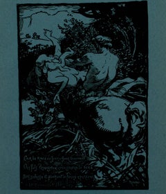 "Car La Race, Became the Race..., " Woodcut on Blue Paper by Louis Lepere