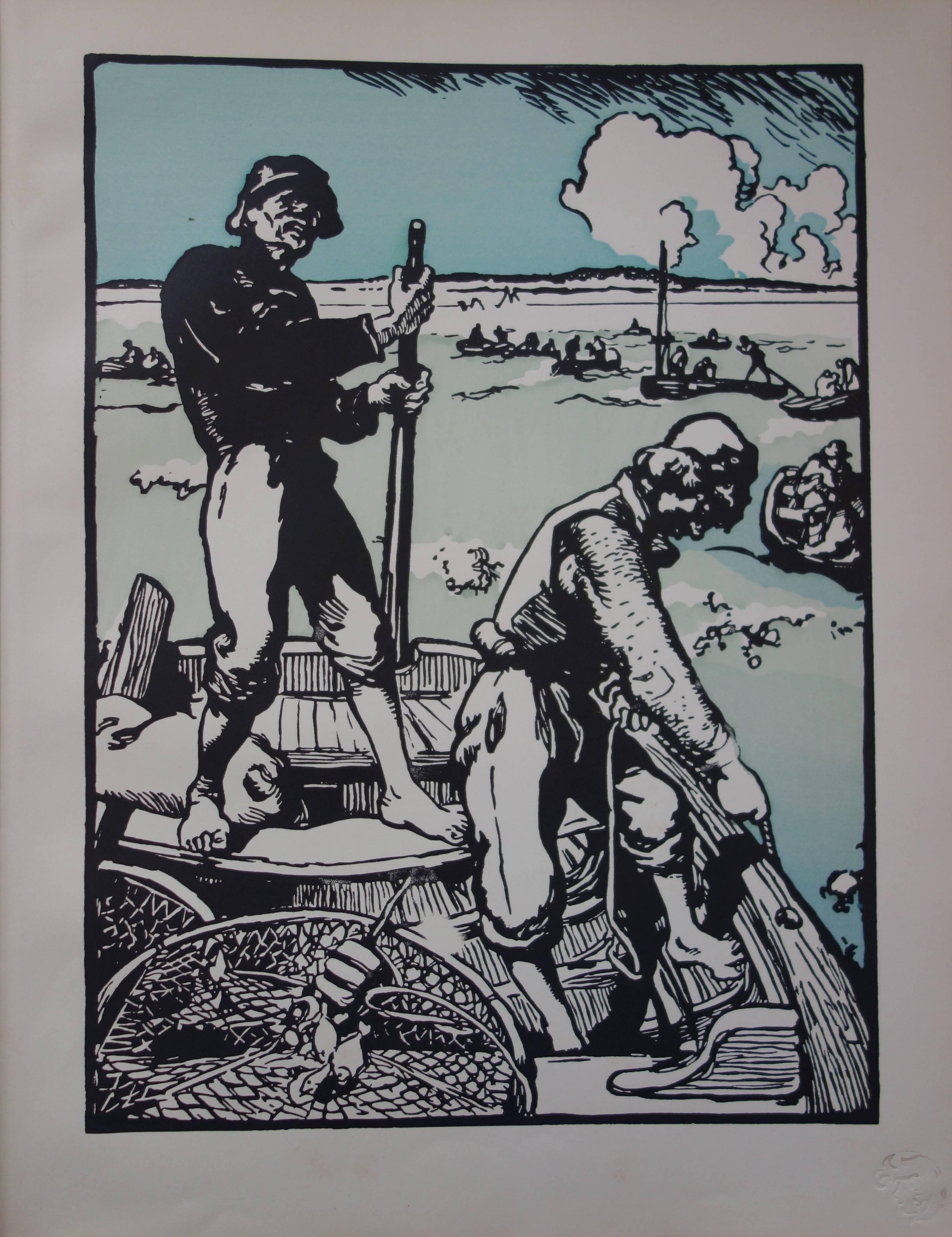 Auguste Louis Lepère Figurative Print – Fishermen – Original Lithographie (1897/98)