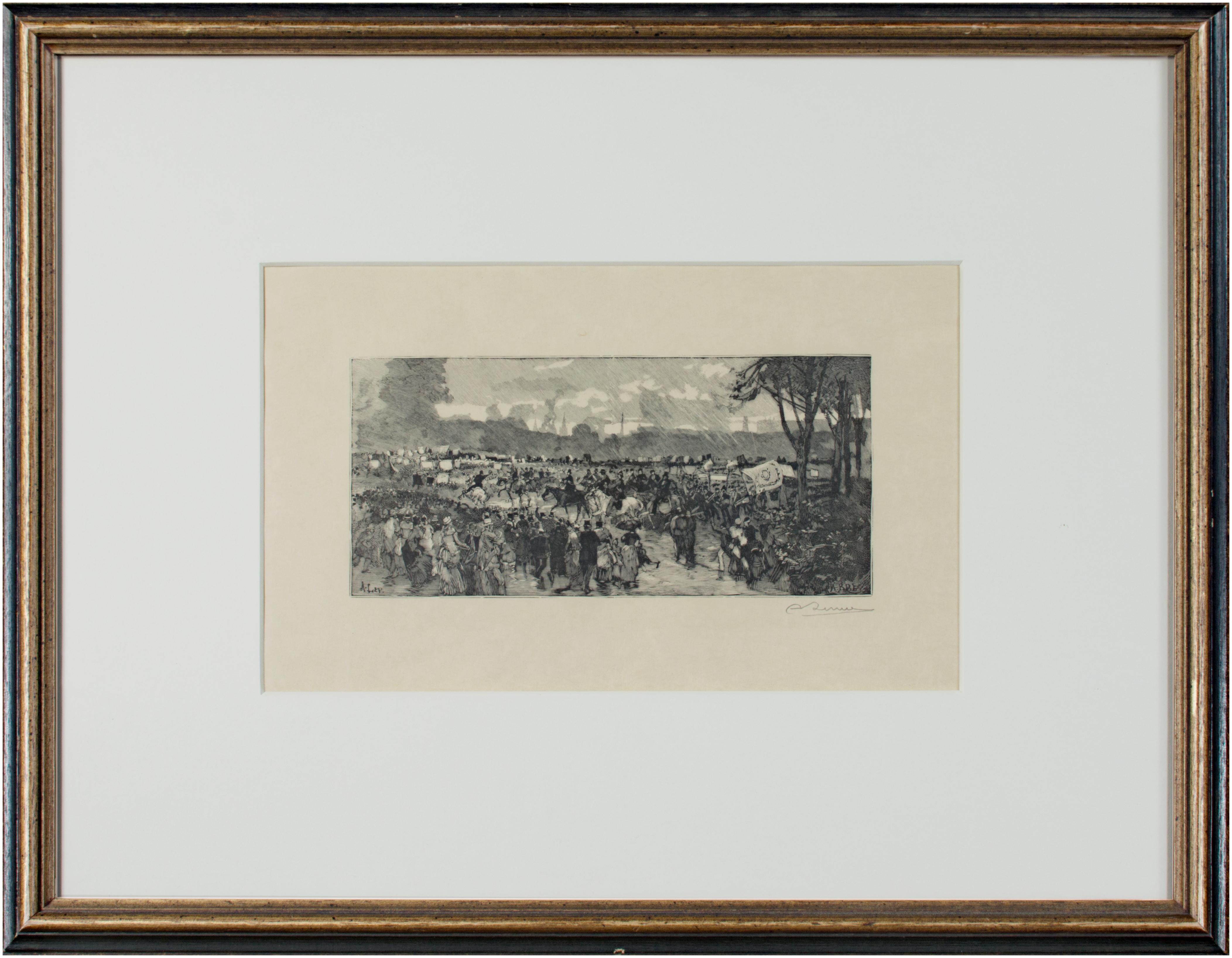 Original-Holzschnitt „Hyde Park“, signiert von Auguste Louis Lepre