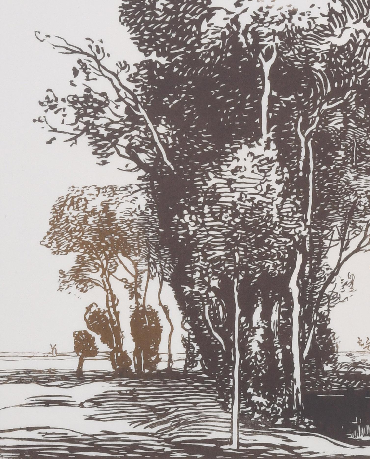 L'Abreuvoir (Die Tränke) (Grau), Landscape Print, von Auguste Louis Lepère