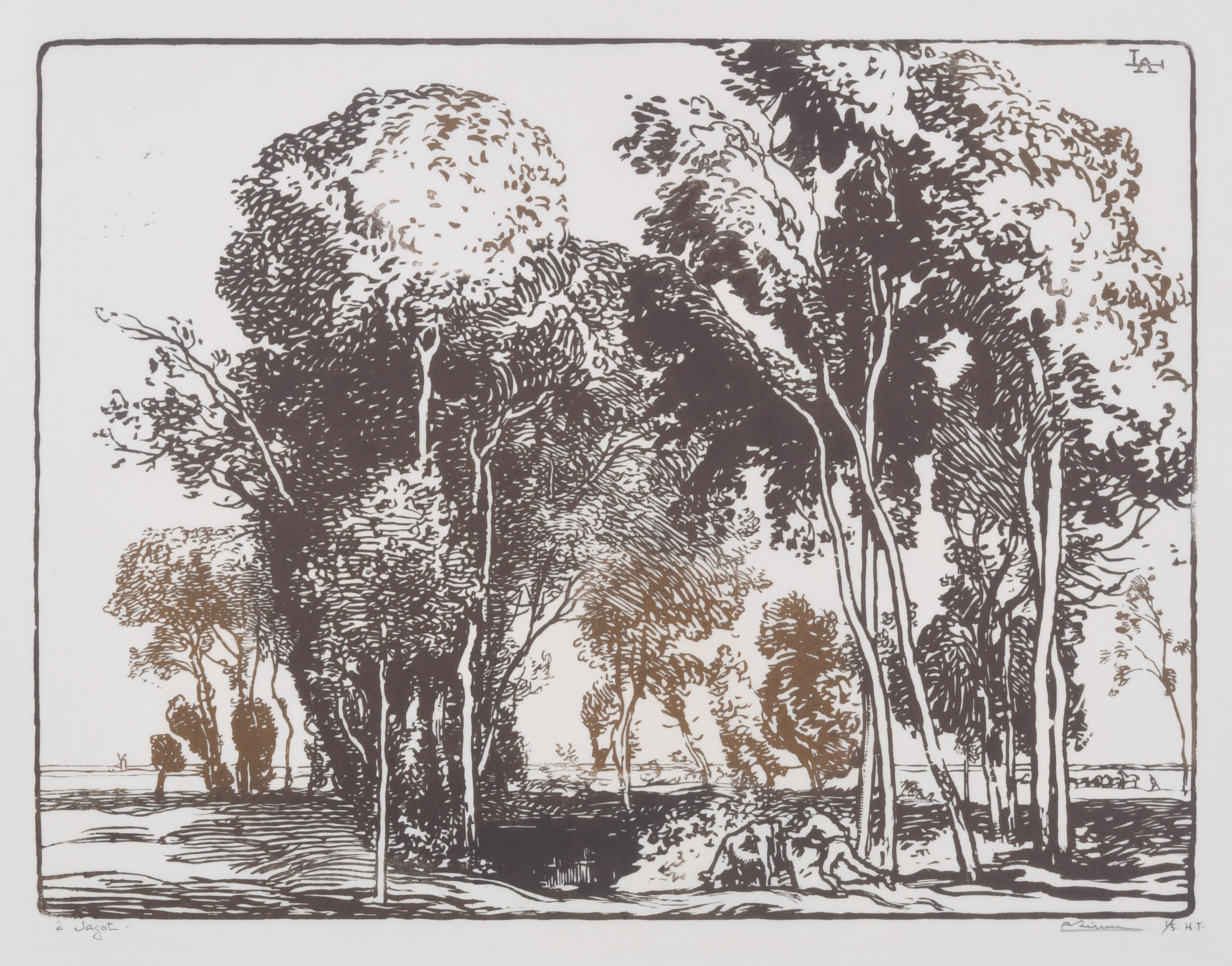 Auguste Louis Lepère Landscape Print – L'Abreuvoir (Die Tränke)