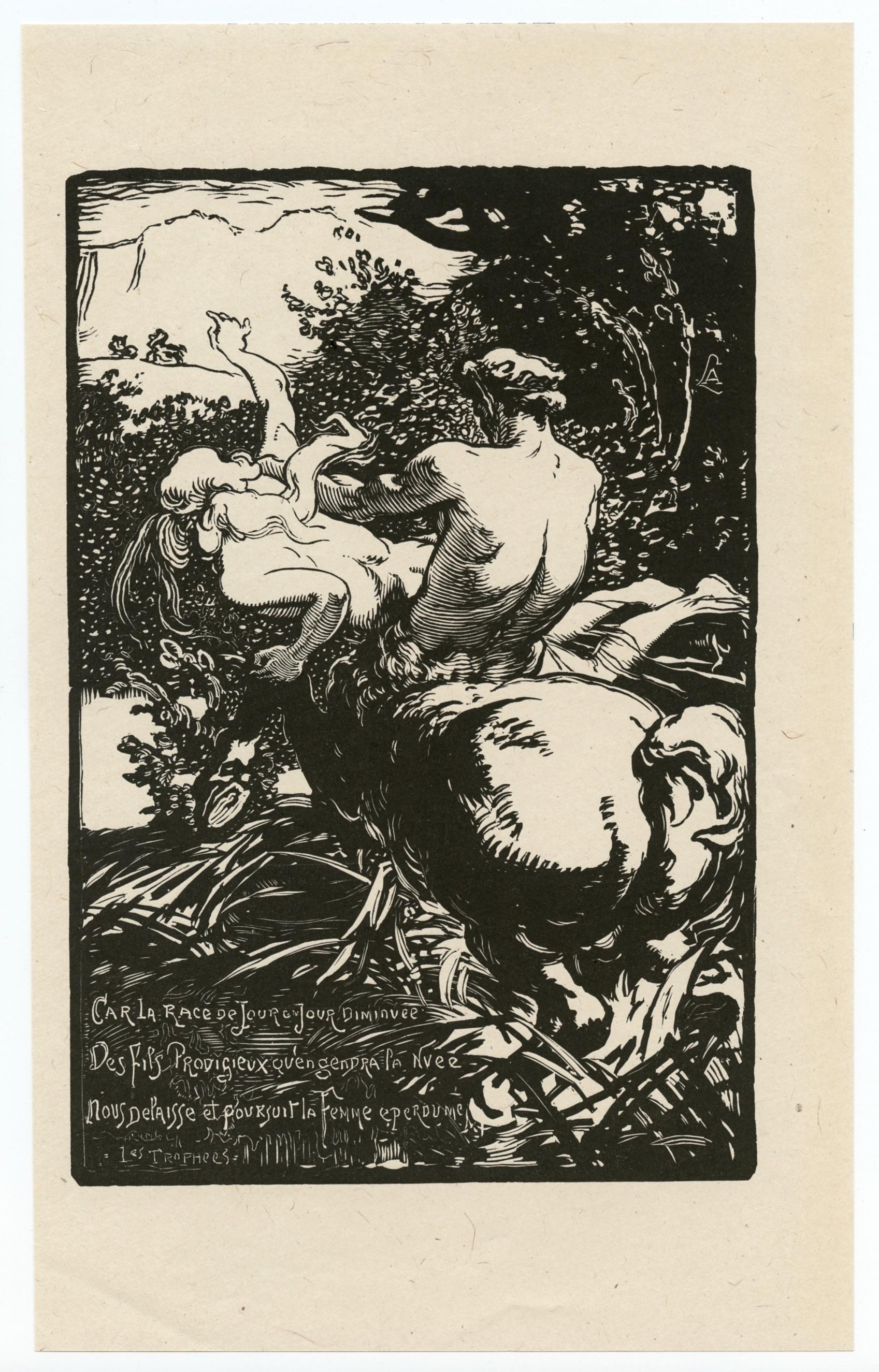 Auguste Louis Lepère Figurative Print - "Le centaure" original woodcut