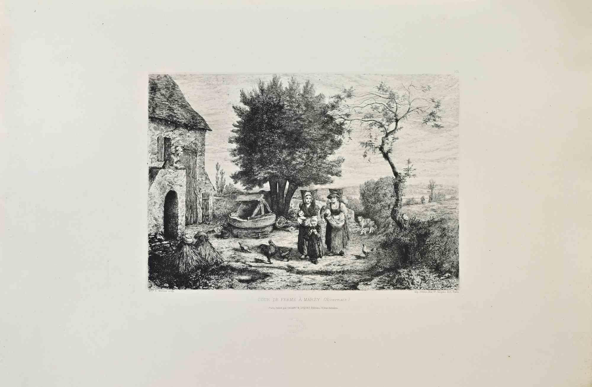 Cour de Ferme à Marzy is a black and white etching realized by Auguste Mathieu(1807-1863) in 1870s.

Titled in the lower.

Image size: 28.5cmx20cm.

Very Good condition.

Signed in the plate in the lower right.

Realized by Cadart for the "Société