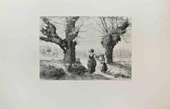 Les Vieux Ormes du Champ du Puits à Marzy- Etching by Auguste Mathieu - 1865 ca.