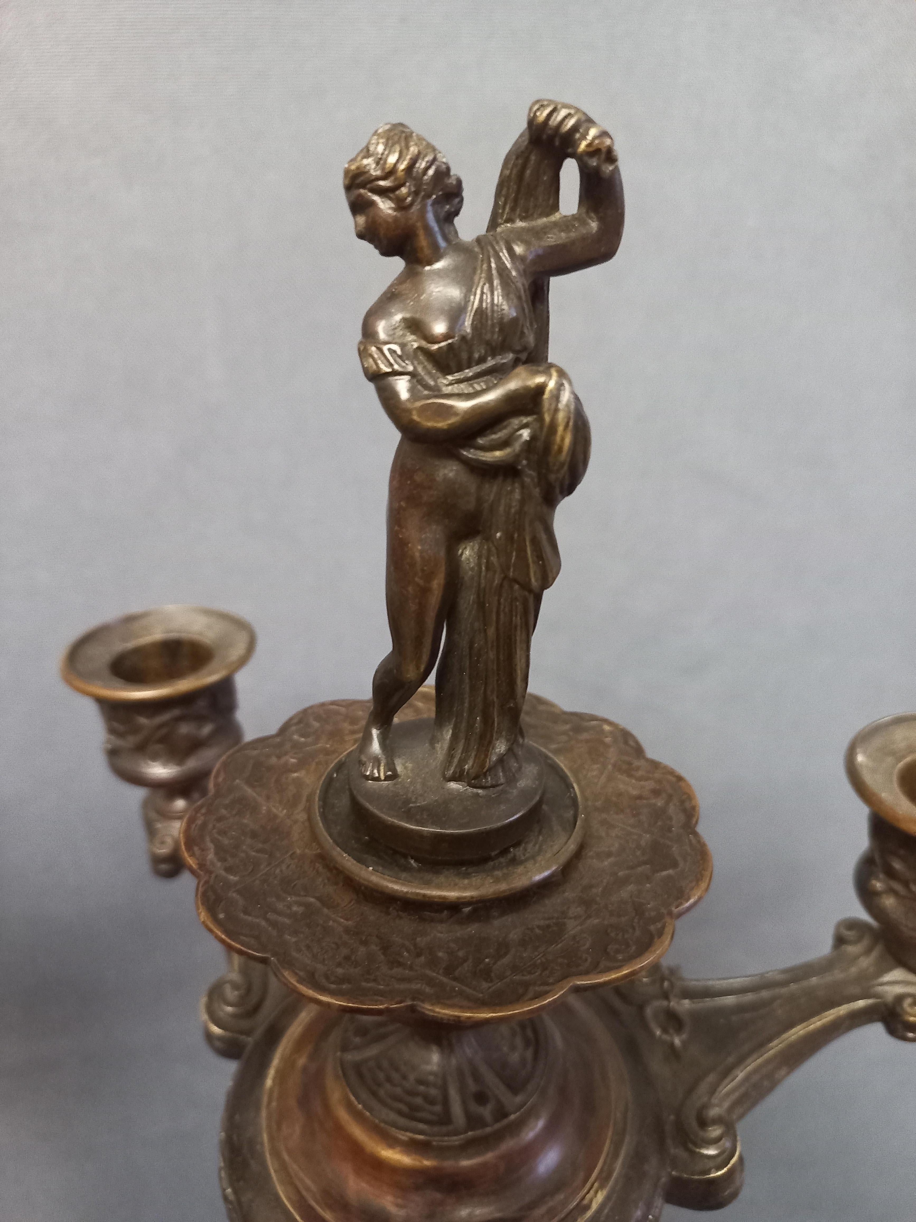 Medieval Auguste-maximilien Delafontaine Large Pair Of Candelabra In Bronze