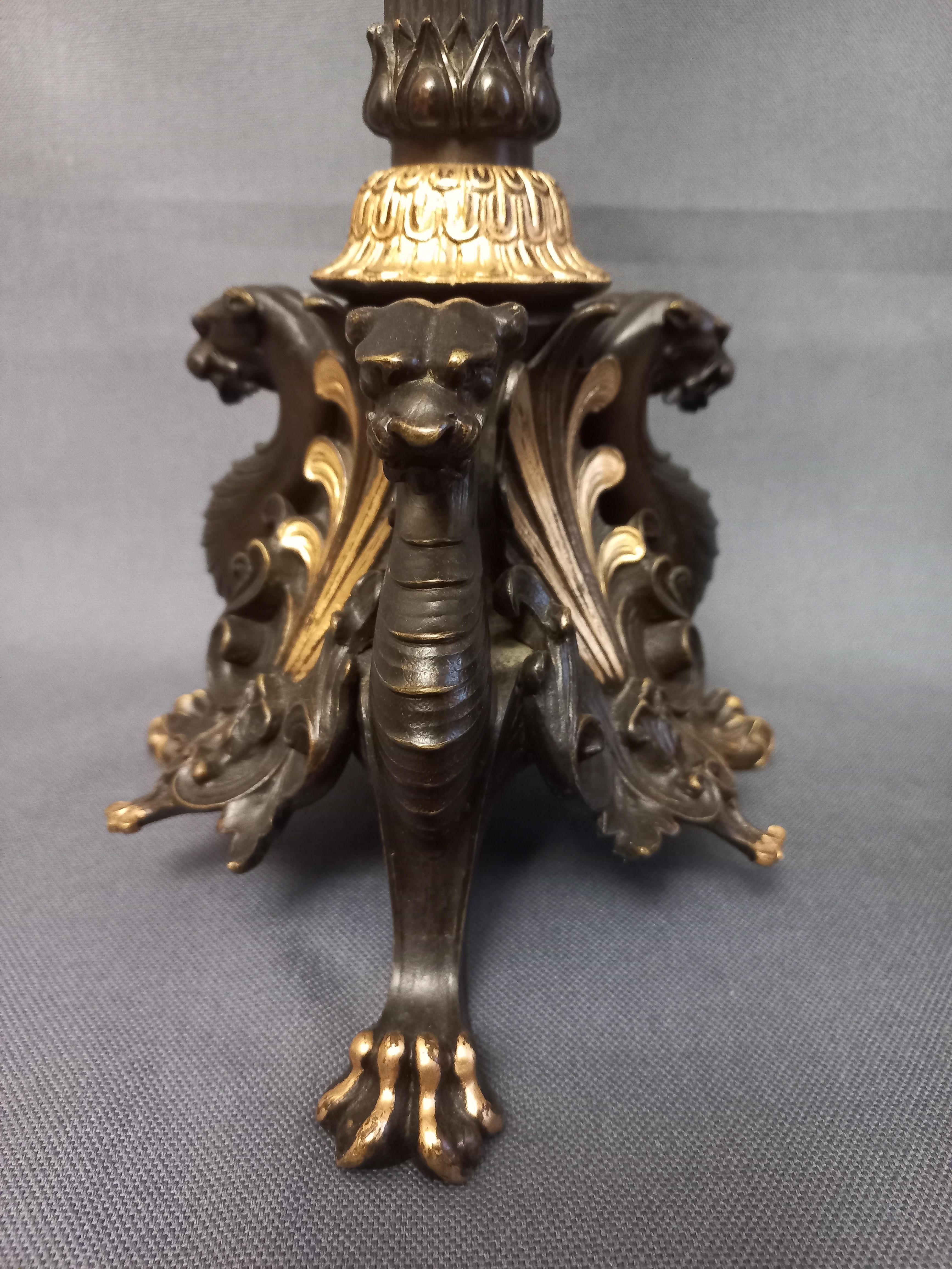 Patinated Auguste-maximilien Delafontaine Large Pair Of Candelabra In Bronze