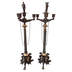 Antique Auguste-maximilien Delafontaine Large Pair Of Candelabra In Bronze