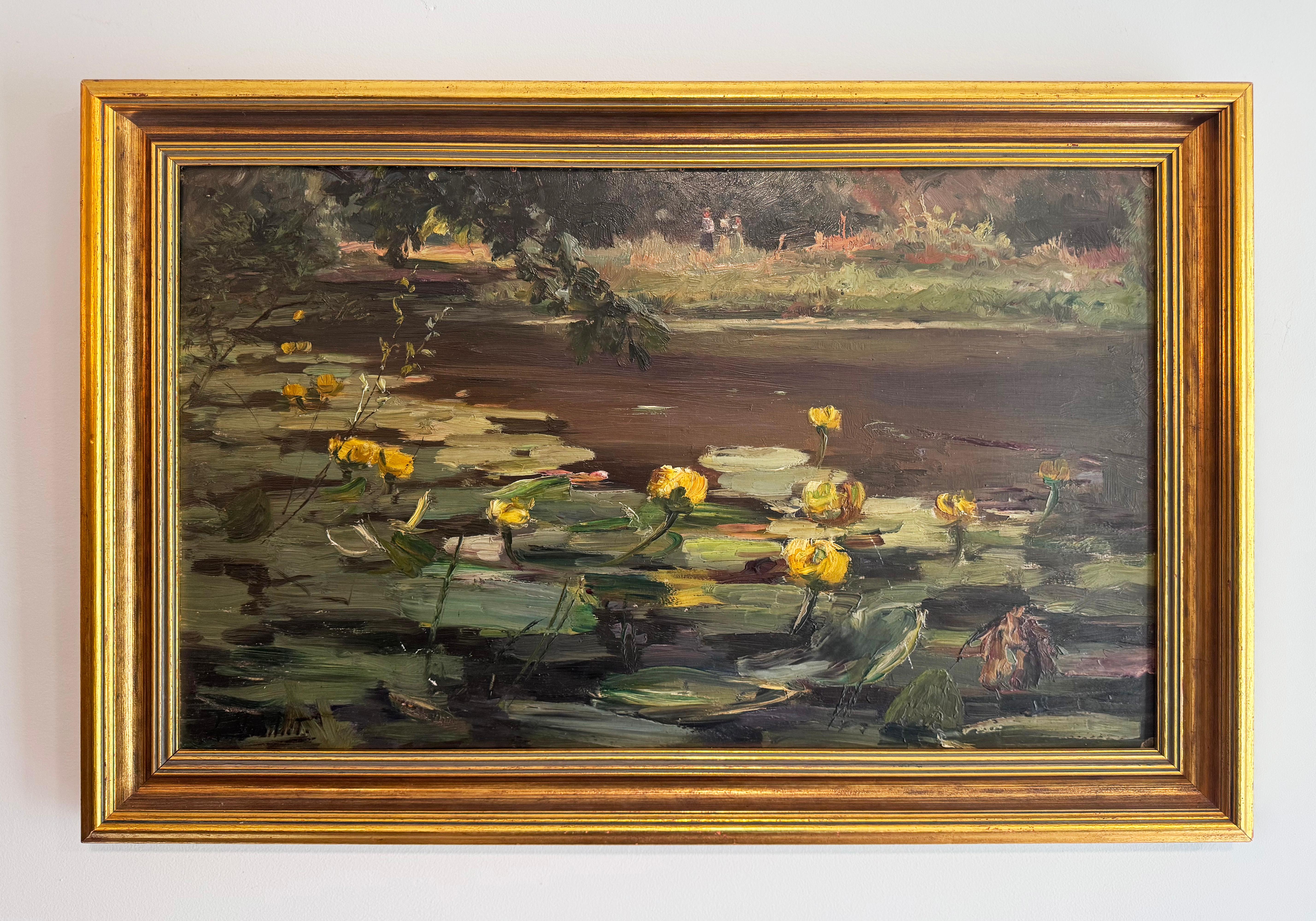 Antico quadro impressionista francese di Auguste Michel Nobillet (1850 - 1914).  Olio su tavola.  Colore vibrante e impasto spesso.  Incorniciato.  Firmato.  Dimensioni dell'immagine, 24L x 15H.
