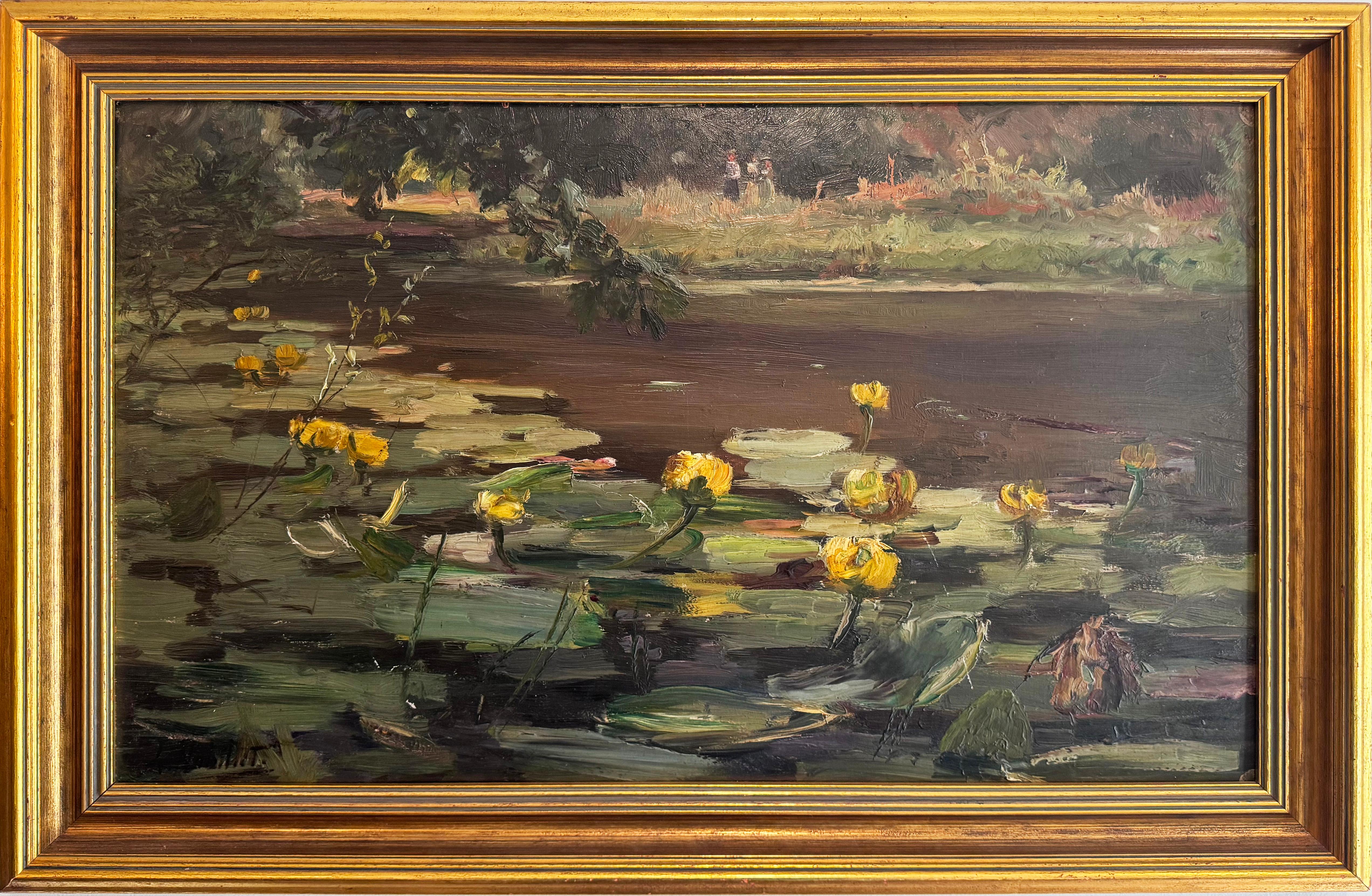 Antique French Impressionist Signed Lilly Pad Framed Original Painting 1