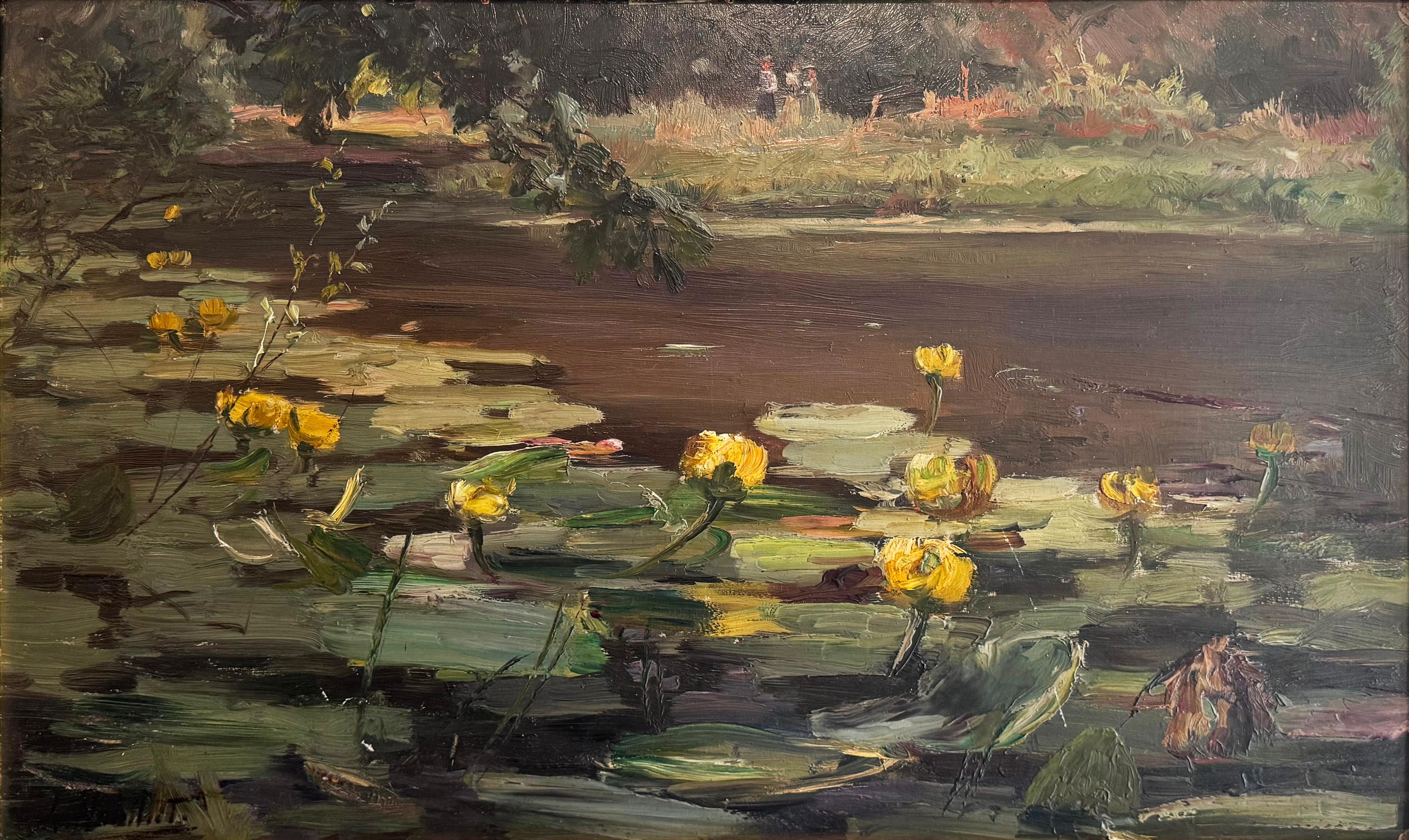 Antique French Impressionist Signed Lilly Pad Framed Original Painting 2