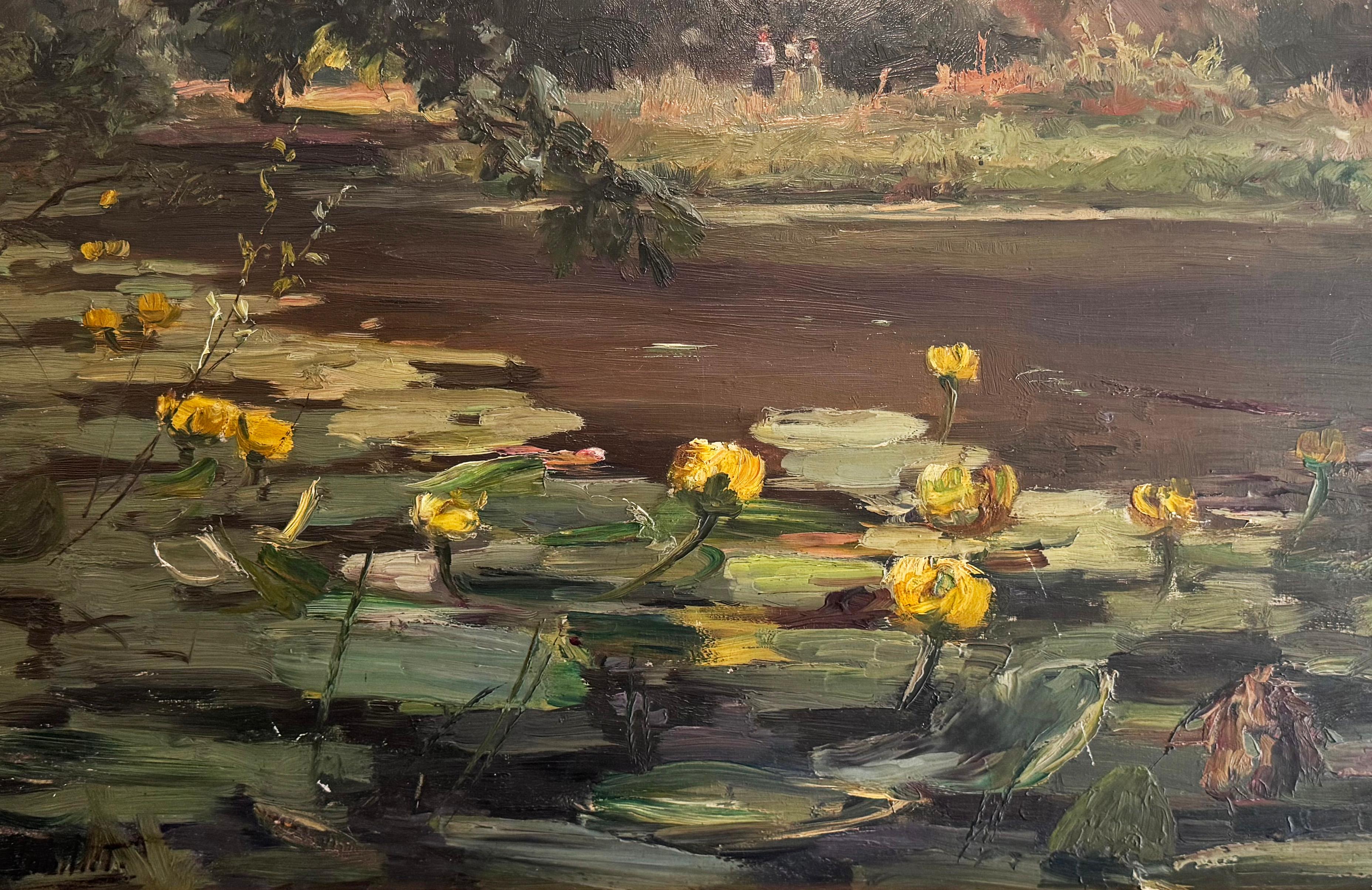 Antique French Impressionist Signed Lilly Pad Framed Original Painting 3