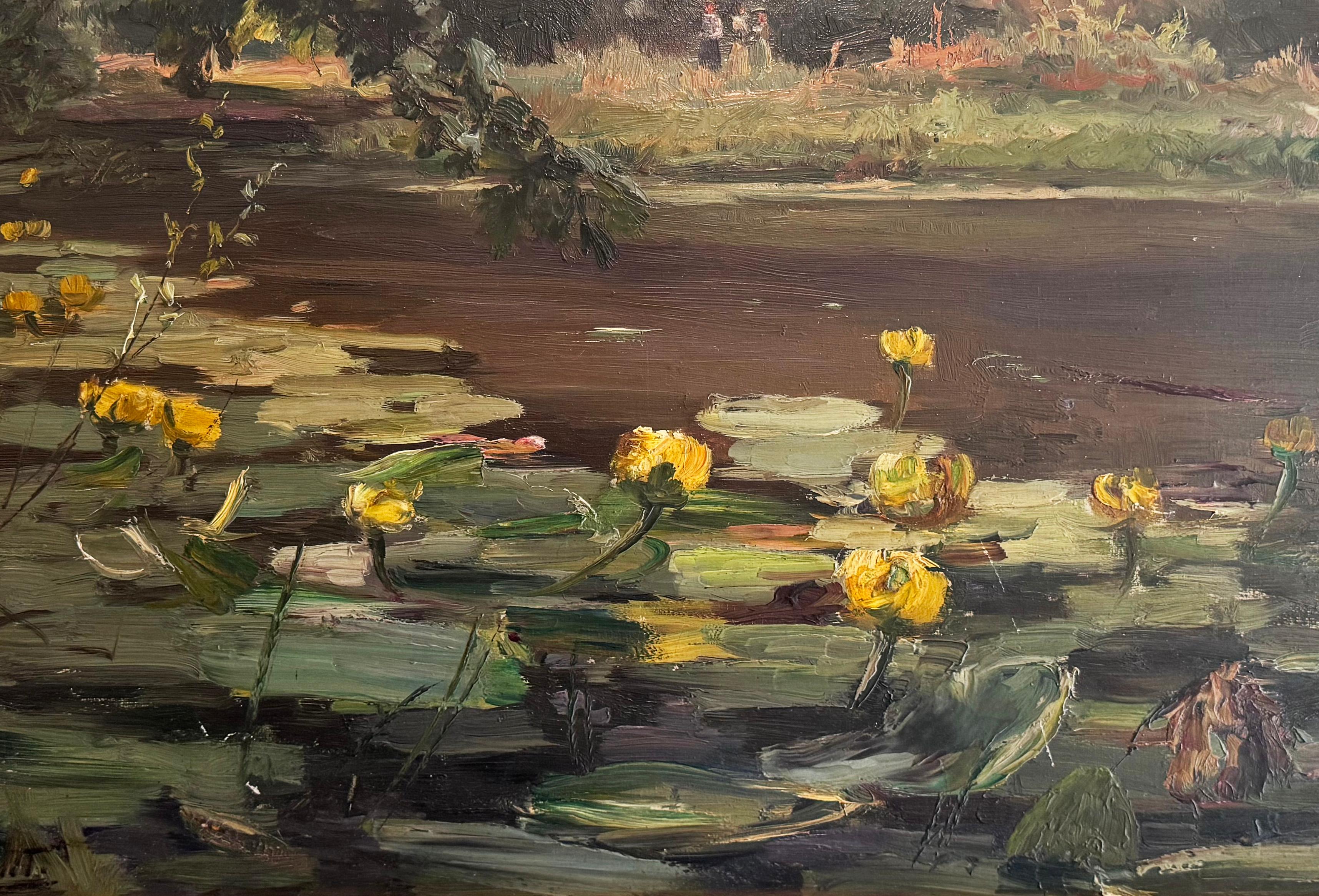 Antique French Impressionist Signed Lilly Pad Framed Original Painting 4