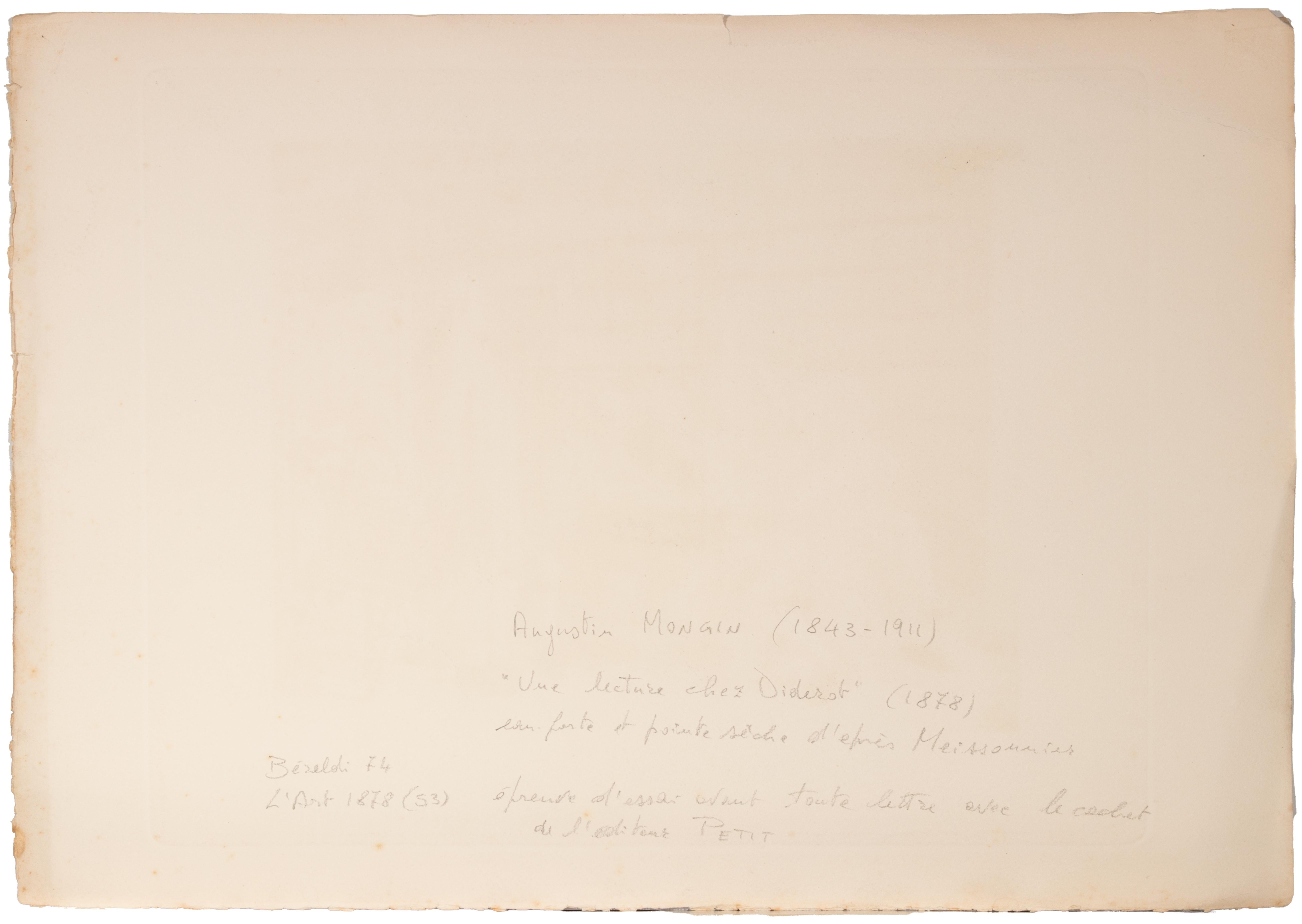 Une Lecture chez Diderot - Gravure d'August Mongin - 1878 - Print de Auguste Mongin