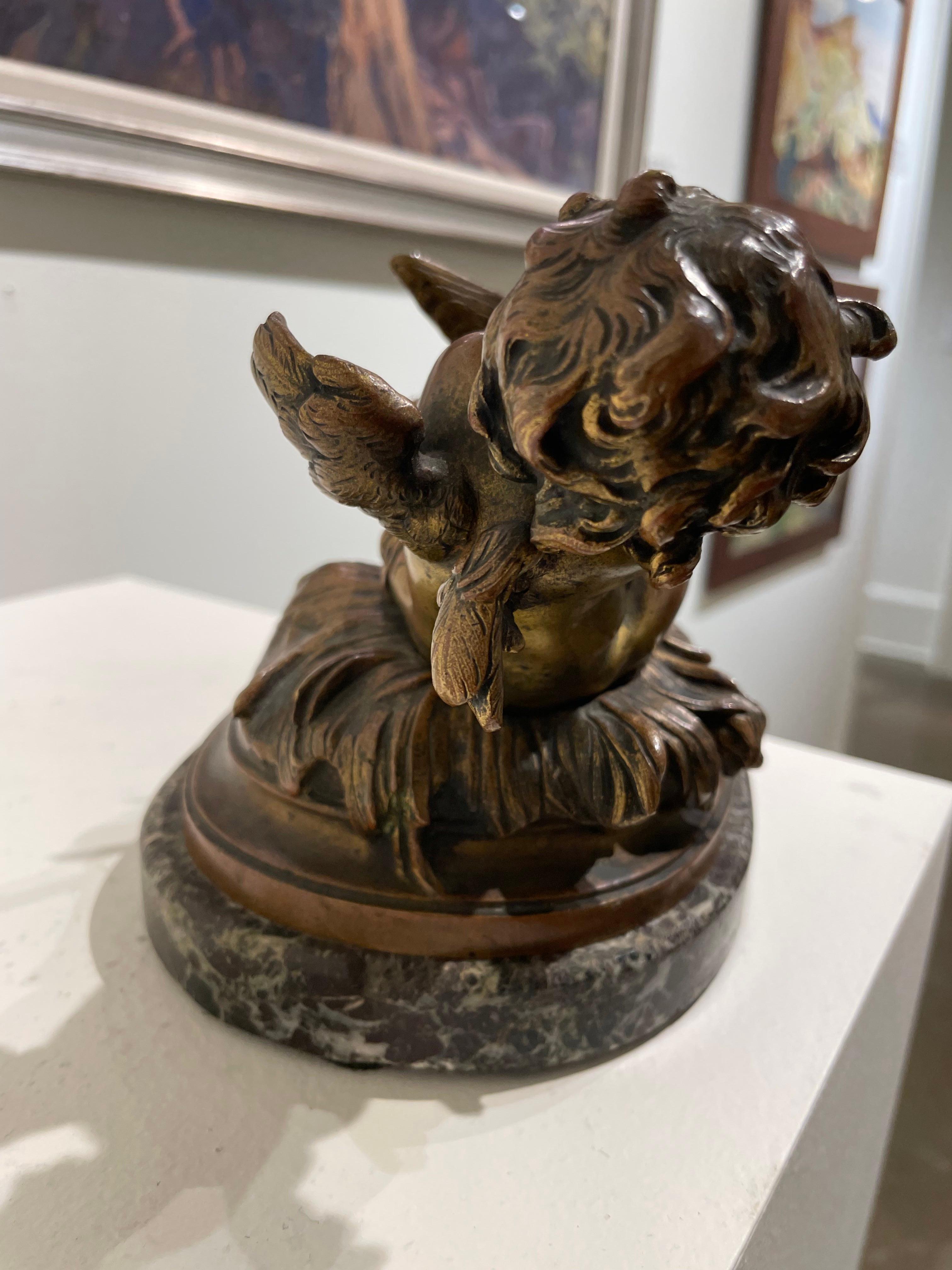 Swan Baby, Bronze- und Marmorskulptur aus dem 19. Jahrhundert mit Cherub und reitendem Schwan im Angebot 5