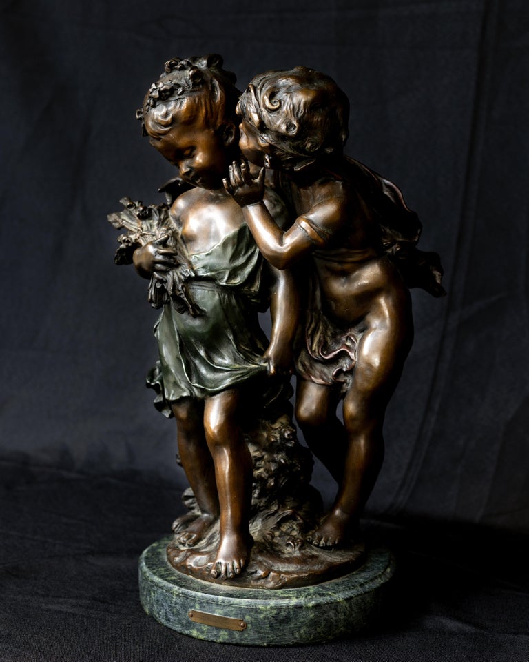 Whispering Children - Art Nouveau Sculpture by Auguste Moreau