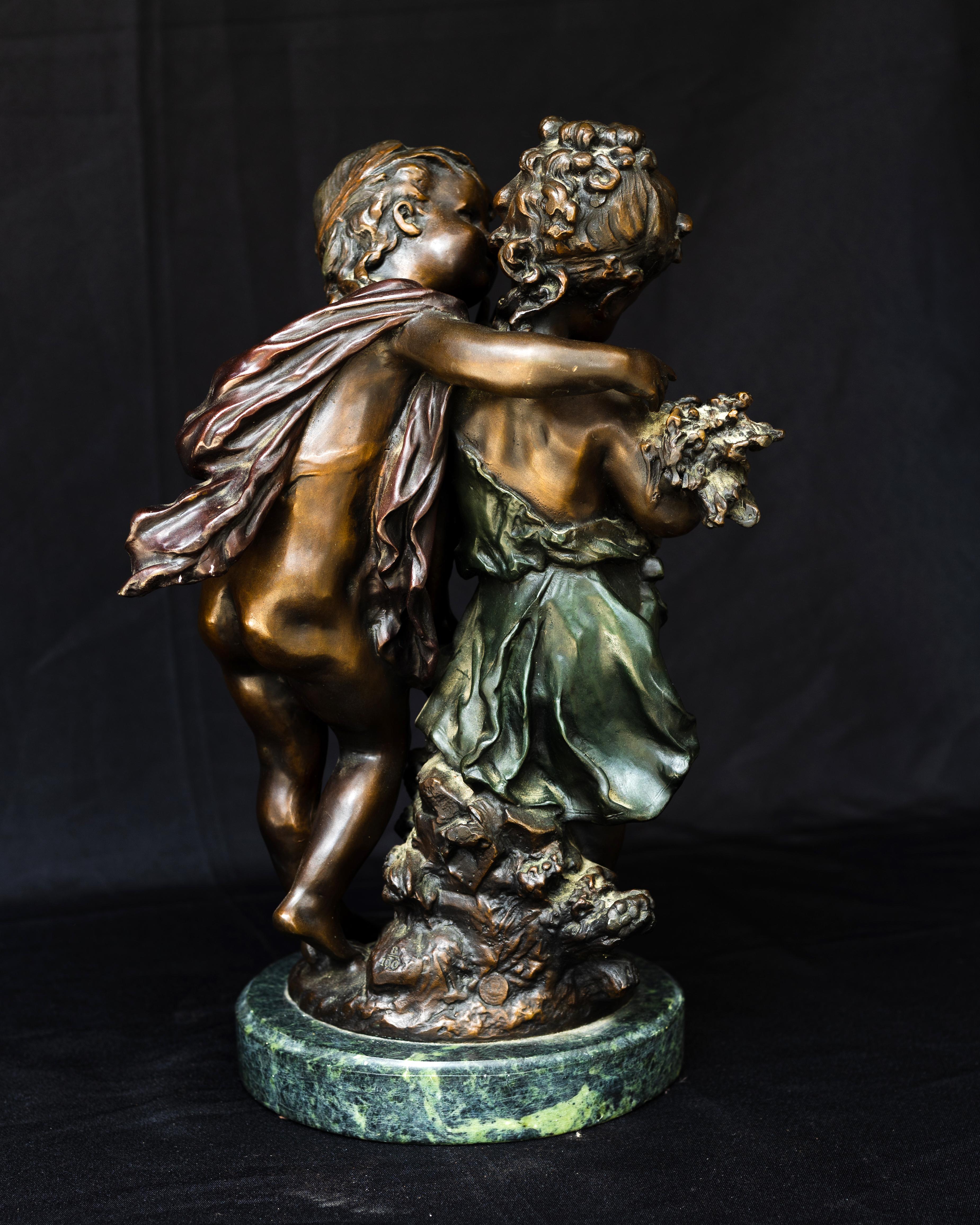 Whispering Children - Gold Still-Life Sculpture by Auguste Moreau
