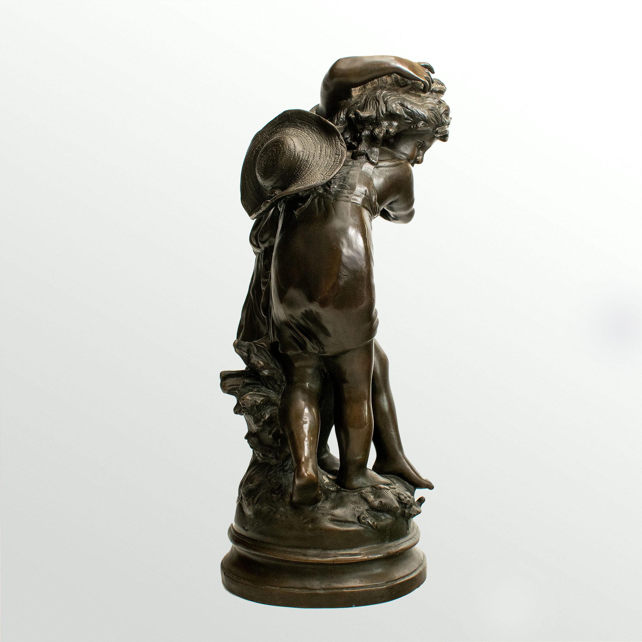 French Auguste Moreau (1834 -1917), Statue in bronze of two children For Sale
