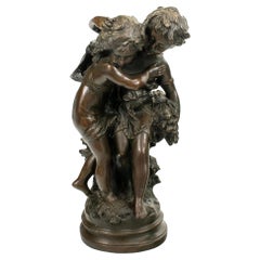 Auguste Moreau (1834-1917), Statue aus Bronze mit zwei Kindern