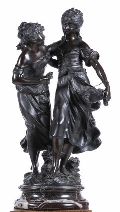 Auguste Moreau '1834-1917' "Two Young Maidens", Bronze Sculpture Signed
