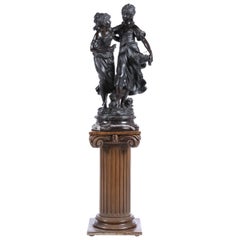 Auguste Moreau '1834-1917' "Dos jóvenes doncellas", Escultura de bronce firmada