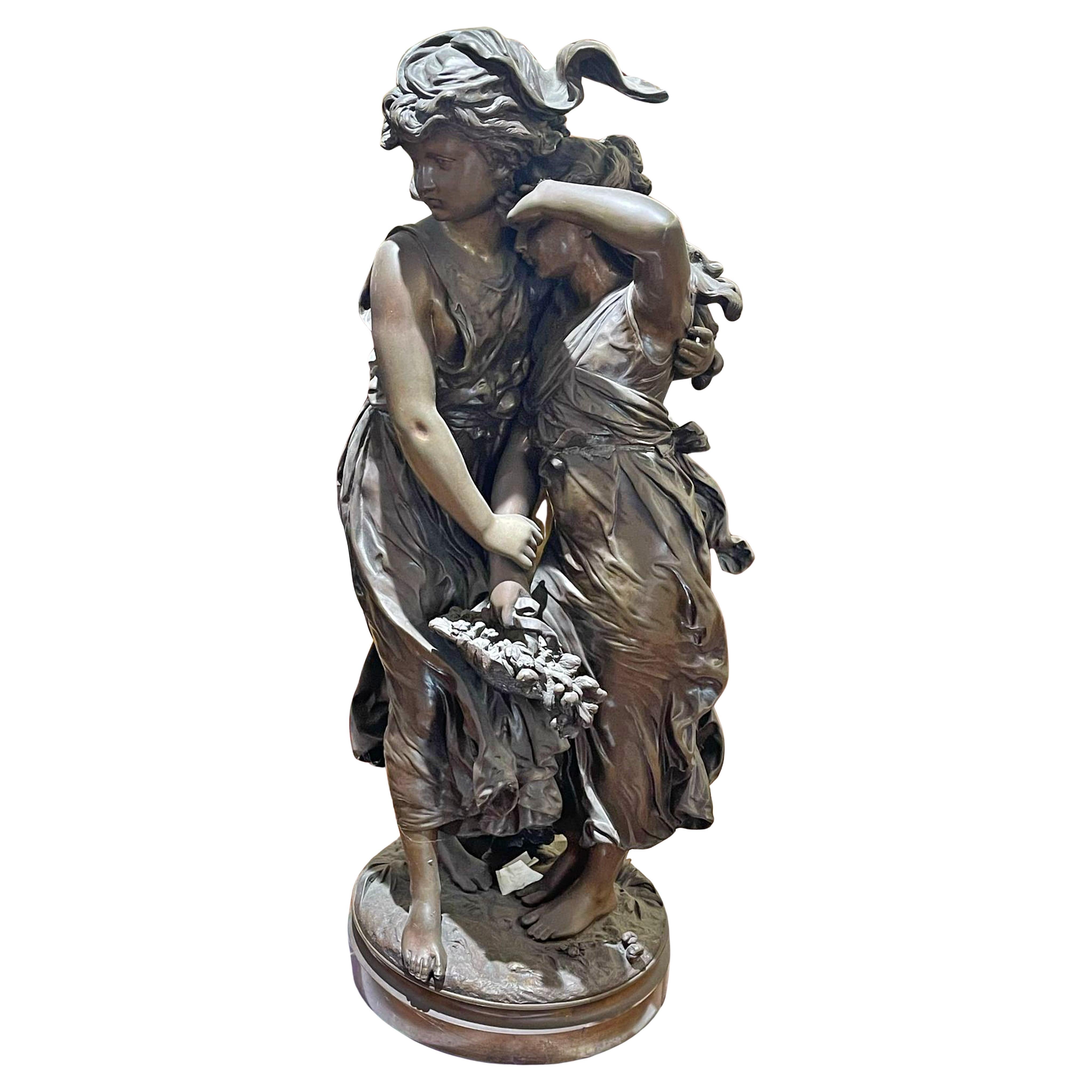 AUGUSTE MOREAU ( 1834-1917 )  "Jovencitas en una cesta de flores". Siglo XIX